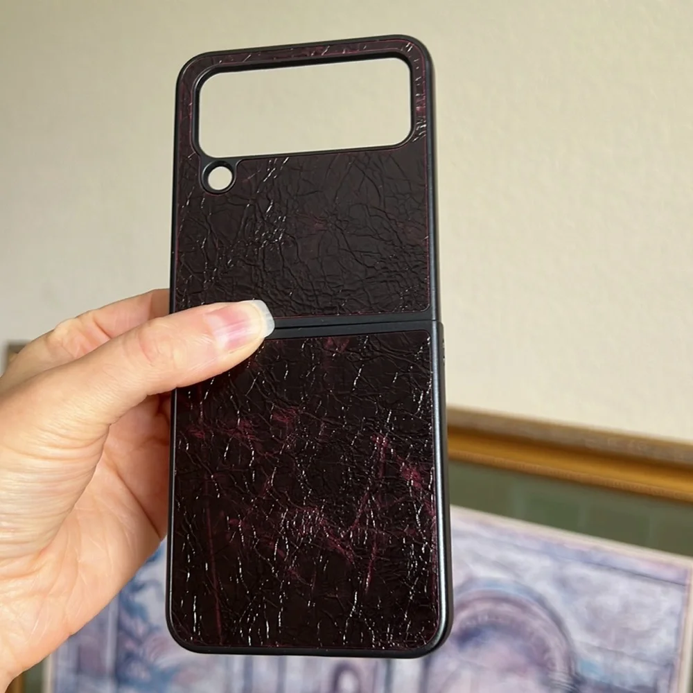 For Samsung galaxy z flip 4, z flip4 5G phone case leather dark burgundy